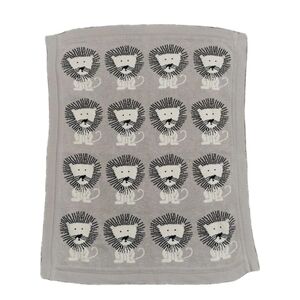 Cotton Knit Taupe LION Baby Blanket Throw Zoo Animal Nursery Crib 40 X 32